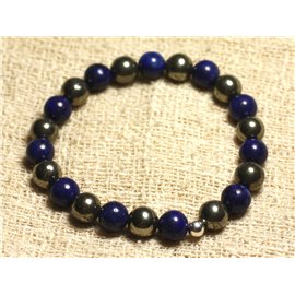 Armband Silber 925 und Steinperlen - Goldener Pyrit und Lapislazuli 8mm 