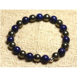 Bracelet Silver 925 and Stone Beads - Golden Pyrite and Lapis Lazuli 8mm 
