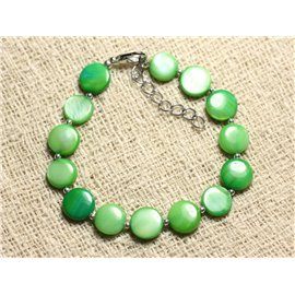 Bracelet 925 Silver and Mother of Pearl Palets 10mm Green 