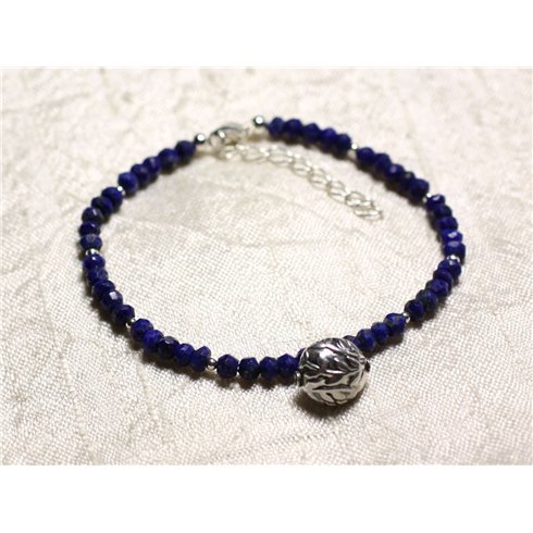 Bracelet Argent 925 et Pierre - Lapis Lazuli rondelles facettées 3x2mm 