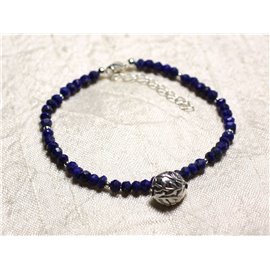 Armband Silber 925 und Stein - Lapislazuli facettierte Unterlegscheiben 3x2mm 