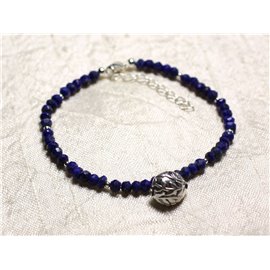 Bracelet Silver 925 and Stone - Lapis Lazuli faceted washers 3x2mm 