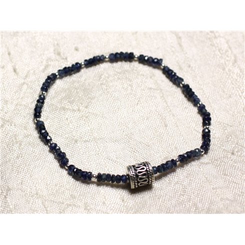 Bracelet Argent 925 et Pierre - Lapis Lazuli rondelles facettées 3x2mm