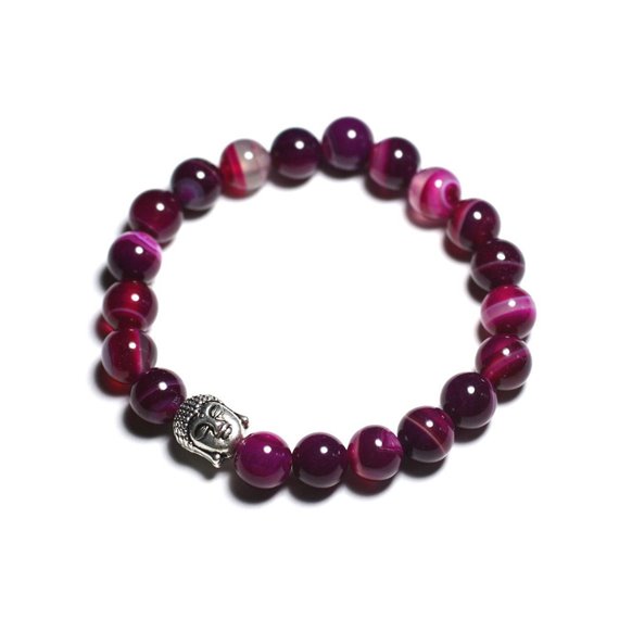 Bracelet Bouddha et Pierre semi précieuse - Agate rose 