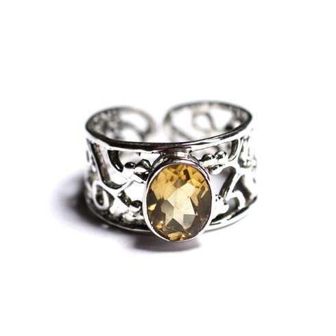 N224 - Bague Argent 925 et Pierre - Citrine Ovale Facetté 9x7mm 