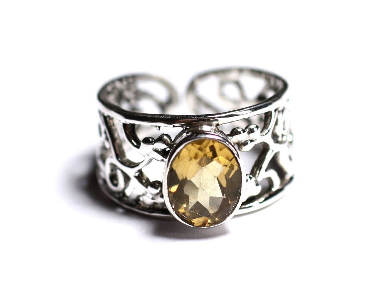 N224 - Bague Argent 925 et Pierre - Citrine Ovale Facetté 9x7mm 