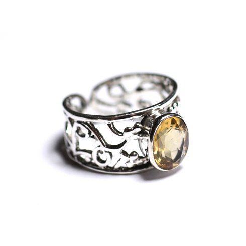 N224 - Bague Argent 925 et Pierre - Citrine Ovale Facetté 9x7mm