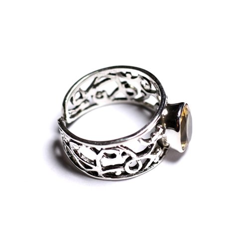 N224 - Bague Argent 925 et Pierre - Citrine Ovale Facetté 9x7mm 