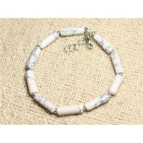 Bracelet Argent 925 et Pierre - Howlite Tubes 13mm 