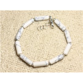 Bracelet Silver 925 and Stone - Howlite Tubes 13mm 