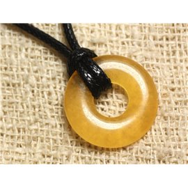 Stone Pendant Necklace - Yellow Calcite Donut 20mm 