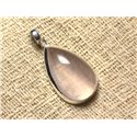 N7 - Pendentif Argent 925 et Pierre - Quartz Rose Goutte 37x20mm 