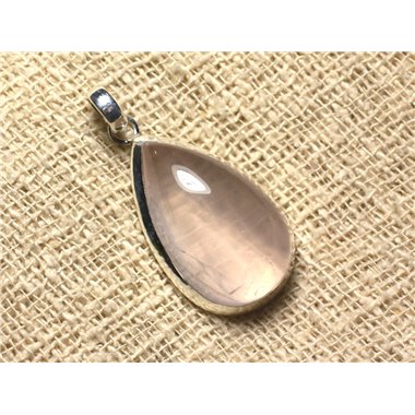 N7 - Pendentif Argent 925 et Pierre - Quartz Rose Goutte 37x20mm 