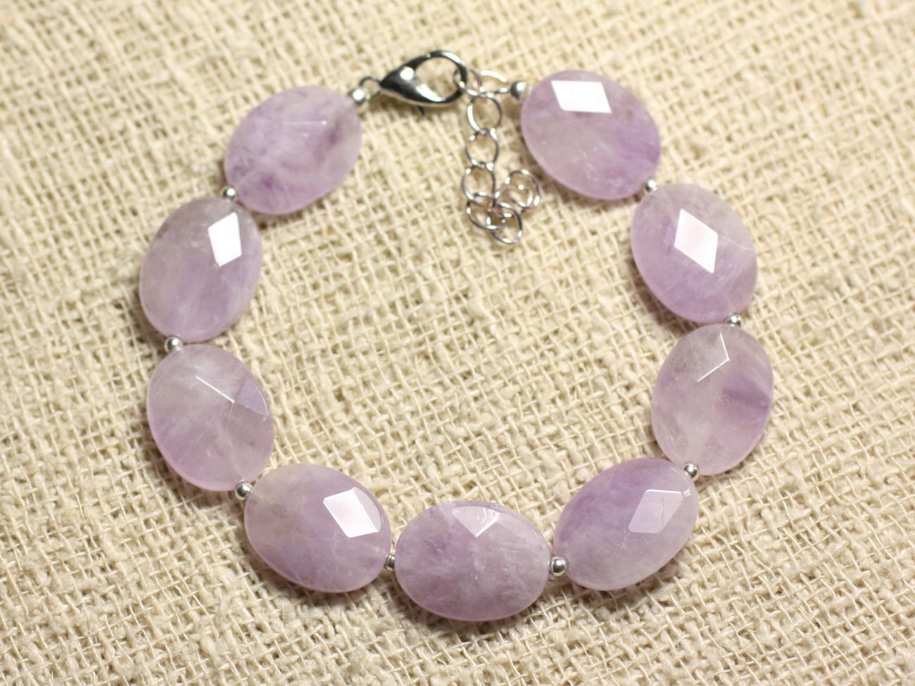 Bracelet Argent 925 et Pierre - Améthyste Claire Ovales Facettés 16x12mm 