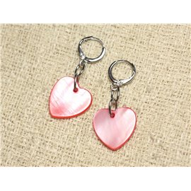 Aretes de nácar corazones 18 mm rojo rosa 