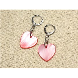 Mother of Pearl Hearts 18mm Red Pink Earrings 