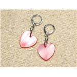 Boucles d'Oreilles Nacre Coeurs 18mm Rouge Rose 