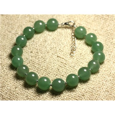 Bracelet Argent 925 et Pierre semi précieuse - Aventurine verte 10mm 