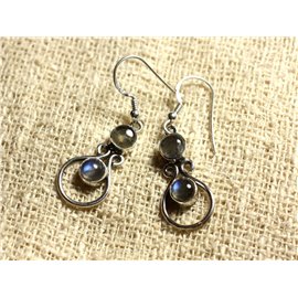 BO201 - 925 Sterling Silver Earrings 28mm - Labradorite Round 6mm 