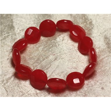 Bracelet Pierre semi précieuse - Jade Rouge Palets Facettés 14mm