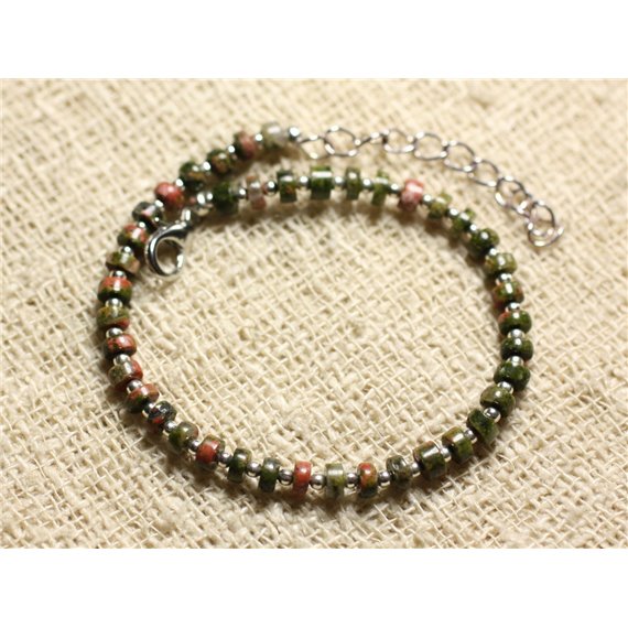 Bracelet Argent 925 et Pierre semi précieuse - Unakite Rondelles 4x2mm 