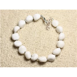 Armband Zilver 925 en Steen - Witte Jade Nuggets 7-9mm 