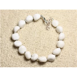 Bracelet Silver 925 and Stone - White Jade Nuggets 7-9mm 
