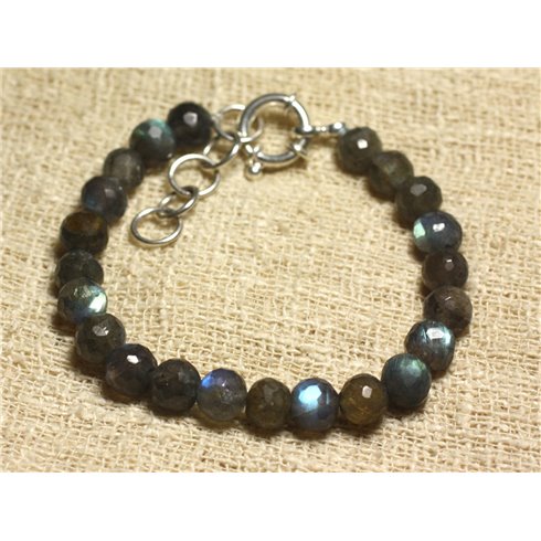 Bracelet Argent 925 et Labradorite Facettée 9mm 