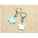 Boucles d'Oreilles Nacre Fleurs 15mm Bleu Turquoise Pastel 