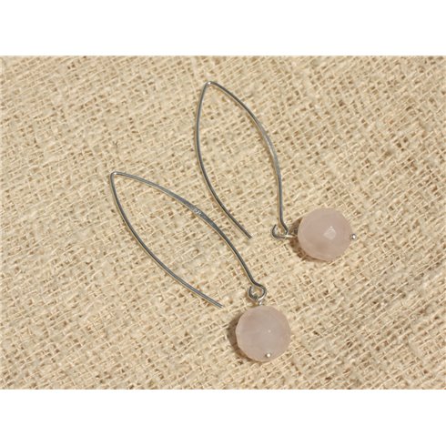 Boucles d'Oreilles Argent 925 et Pierre - Quartz Rose Boules Facettées 10mm 