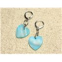 Boucles d'Oreilles Nacre Coeurs 18mm Bleu Turquoise 