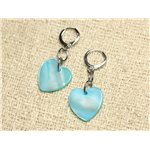 Boucles d'Oreilles Nacre Coeurs 18mm Bleu Turquoise 