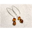 Boucles d'oreilles argent 925 Longs crochets et Ambre naturelle 8-10mm 