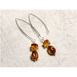 Long hooks and natural amber 925 silver earrings 8-10mm 