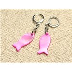 Boucles d'Oreilles Nacre Poissons 23mm Rose Fluo 