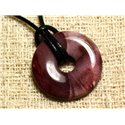 Collier Pendentif Pierre - Jaspe Mokaite Rond Cercle Donut Pi 30mm Violet Rouge Bordeaux Rose