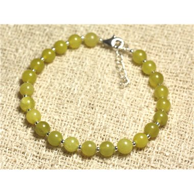 Bracelet Argent 925 et Pierre - Jade Olive 6mm