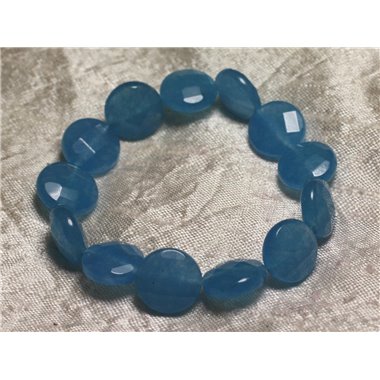 Bracelet Pierre semi précieuse - Jade Bleue Palets Facettés 14mm