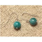 Boucles d'Oreilles Argent 925 et Pierre - Jaspe Turquoise 10mm 