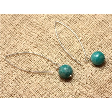 Boucles d'Oreilles Argent 925 et Pierre - Jaspe Turquoise 10mm 