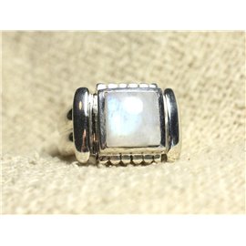 N123 - 925 Sterling Silber und Stein Ring - Quadratischer Mondstein 10mm 