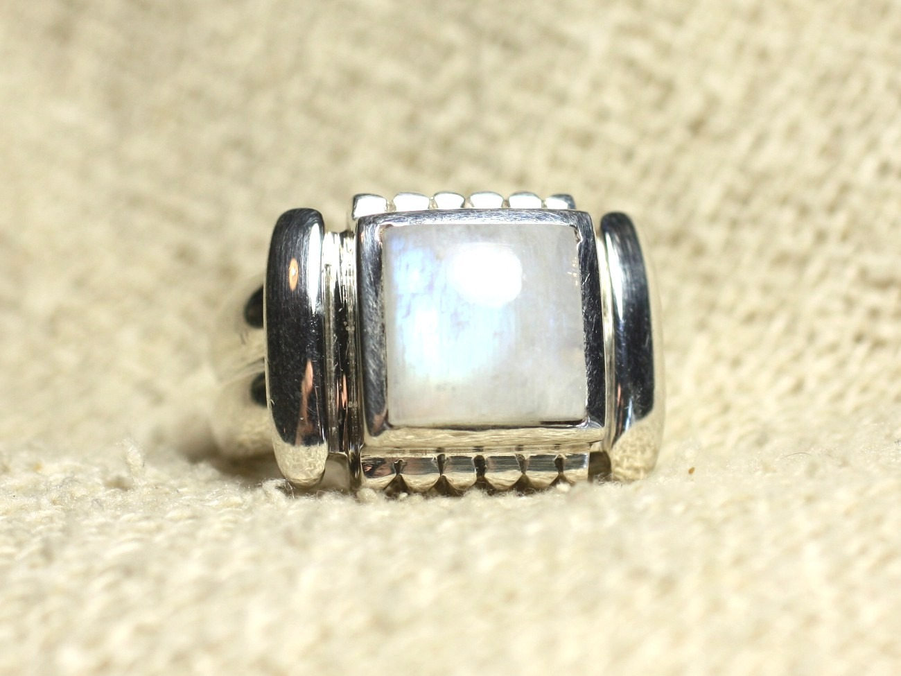 N123 - Bague Argent 925 et Pierre - Pierre de Lune Carré 10mm 