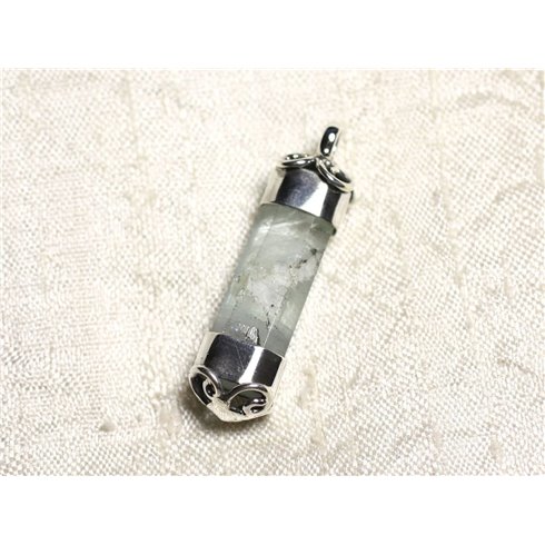 N2 - Pendentif Argent massif 925 et Pierre - Aigue Marine Brute 38mm