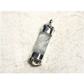 N2 - Pendentif Argent massif 925 et Pierre - Aigue Marine Brute 38mm 