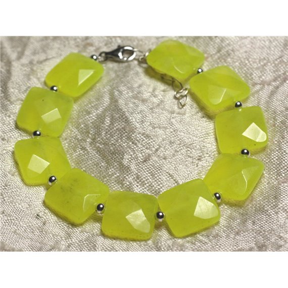 Bracelet Argent 925 et Pierre - Jade Jaune Carrés Facettés 14mm