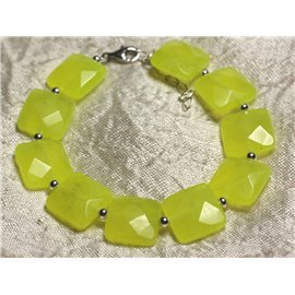925 Silver Bracelet and Stone - Yellow Jade Faceted Squares 14mm