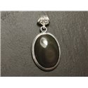 n60 - Pendentif Argent 925 et Pierre - Obsidienne Arc en Ciel Oeil Céleste Ovale 28x21mm 