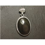 n60 - Pendentif Argent 925 et Pierre - Obsidienne Arc en Ciel Oeil Céleste Ovale 28x21mm 