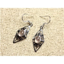 BO220 - Pendientes de plata y piedra 925 - Filigrana de diamantes 28 mm Cuarzo rosa 