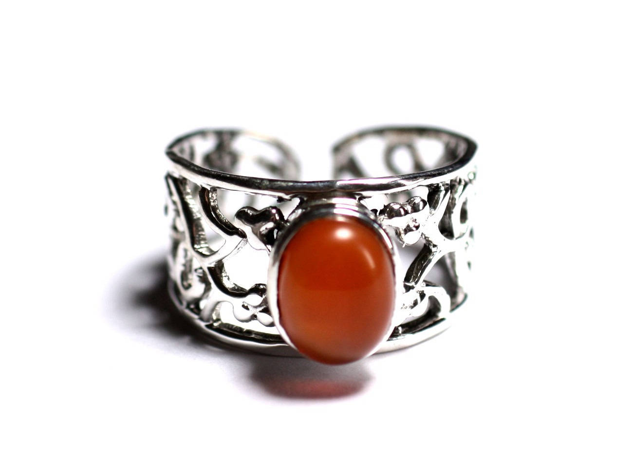N224 - Bague Argent 925 et Pierre - Cornaline Ovale 9x7mm 